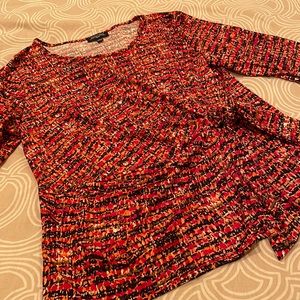 Notations top, colorful print, polyester blend, great condition, PXL